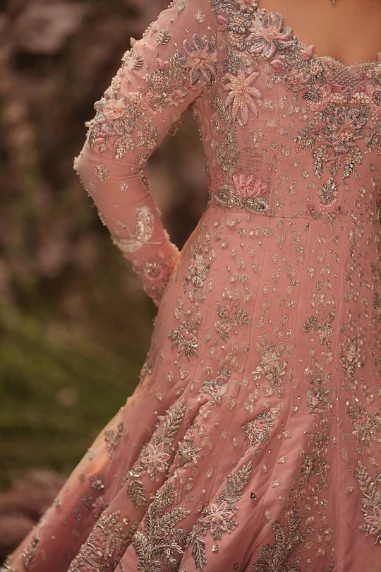 Maria B. | 3 Pice Unstitched Embroidered Long Tail Gown | Ambre