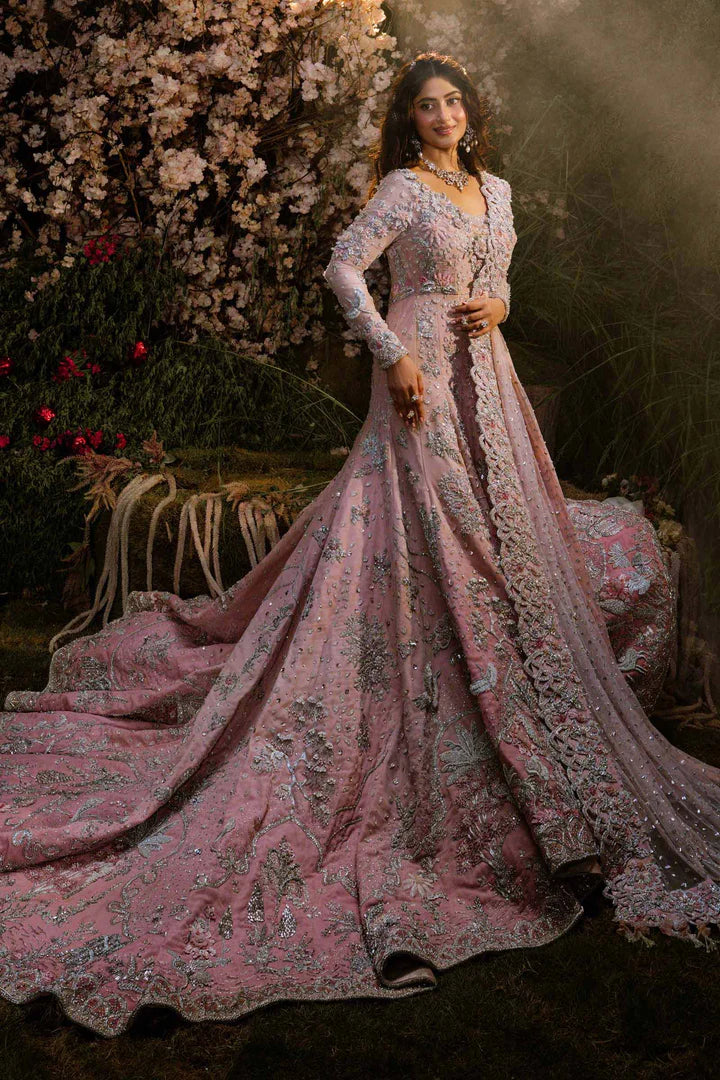 Maria B. | 3 Pice Unstitched Embroidered Long Tail Gown | Ambre