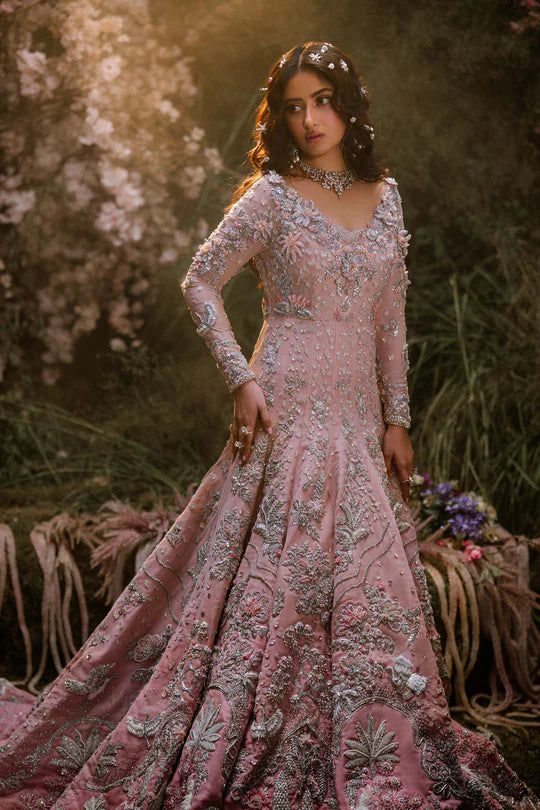 Maria B. | 3 Pice Unstitched Embroidered Long Tail Gown | Ambre