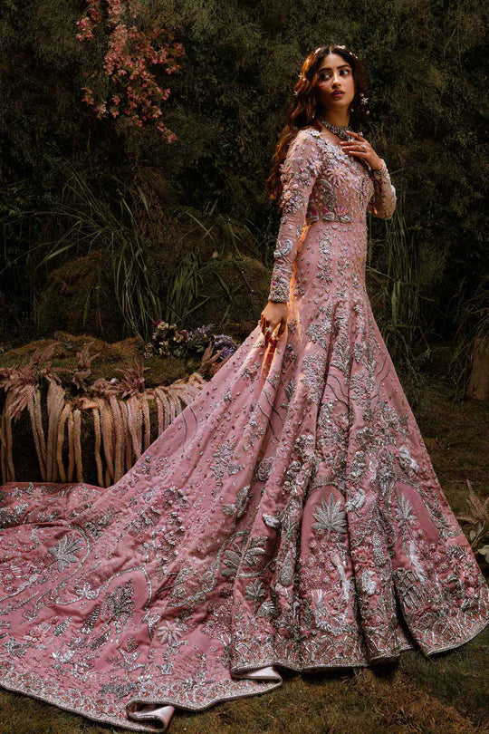 Maria B. | 3 Pice Unstitched Embroidered Long Tail Gown | Ambre