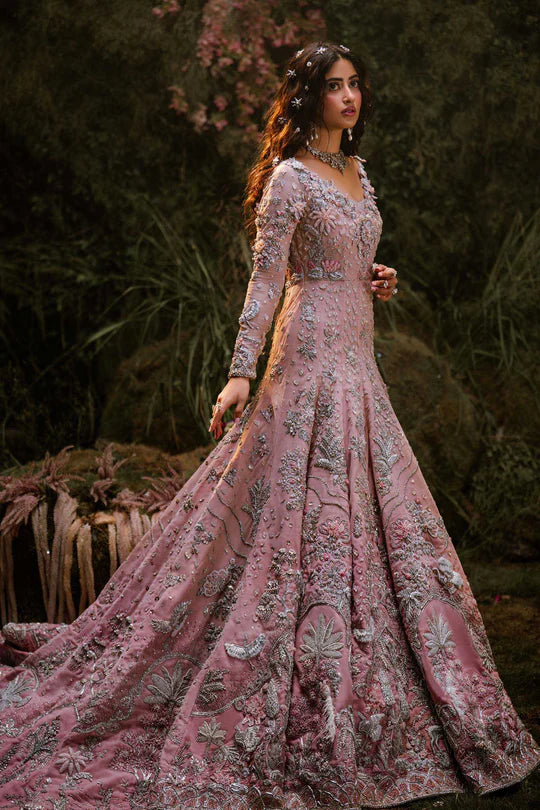 Maria B. | 3 Pice Unstitched Embroidered Long Tail Gown | Ambre