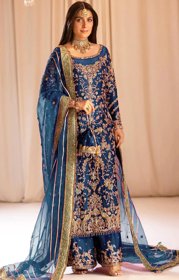 Tabyah | 3 Piece Unstitched Embroidered Sheesha Silk | Tabeer