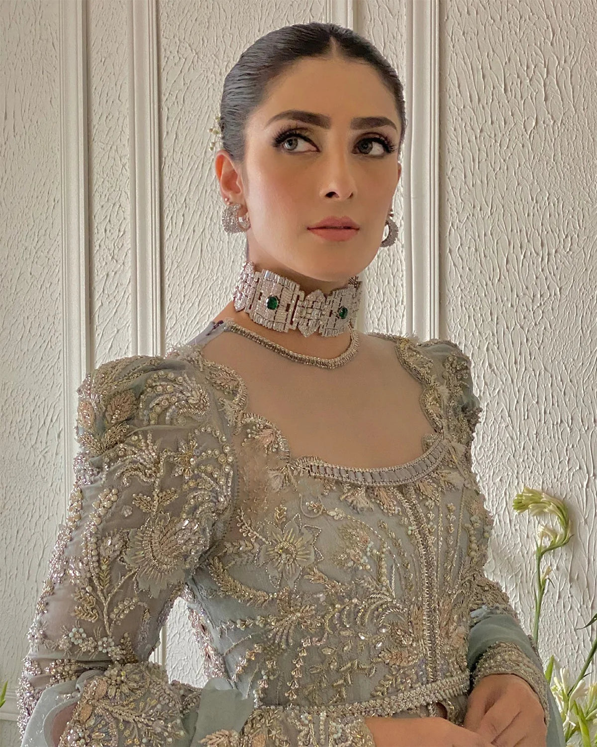 Suffuse | 3 Piece Unstitched Embroidered Grey Maxi | Freeshia