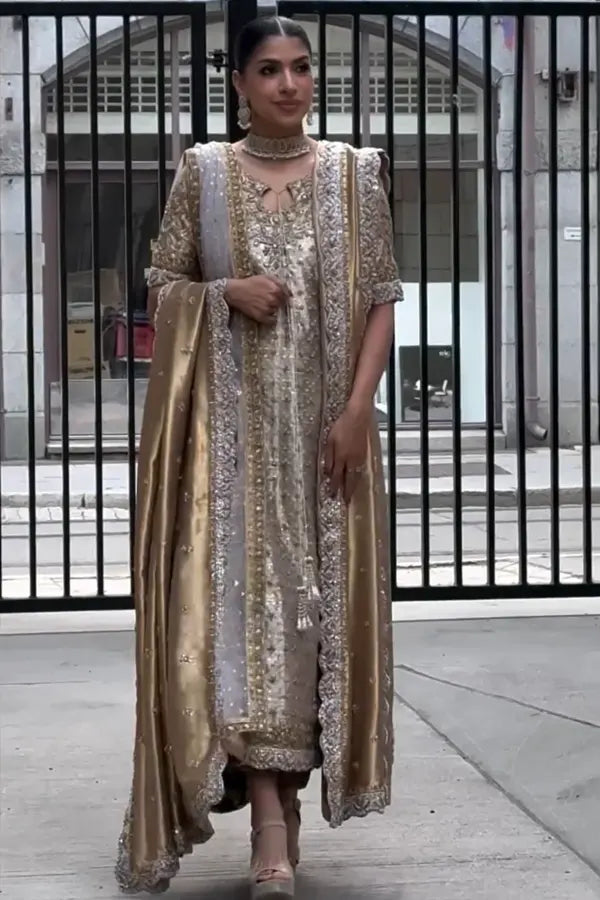 Haris Shakeel | 3 Piece Unstitched Embroidered Zari Fabric Suite | Neha