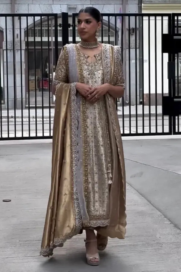Haris Shakeel | 3 Piece Unstitched Embroidered Zari Fabric Suite | Neha
