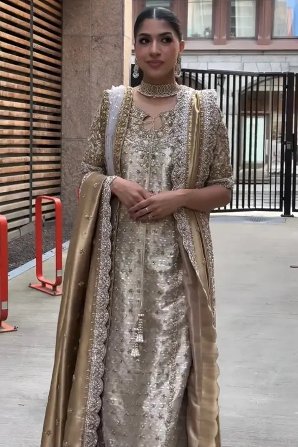 Haris Shakeel | 3 Piece Unstitched Embroidered Zari Fabric Suite | Neha