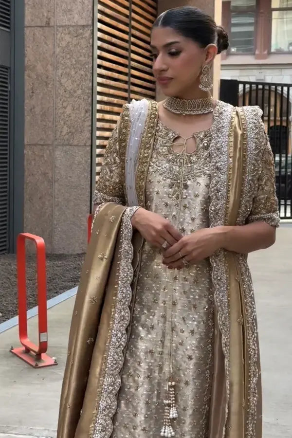 Haris Shakeel | 3 Piece Unstitched Embroidered Zari Fabric Suite | Neha