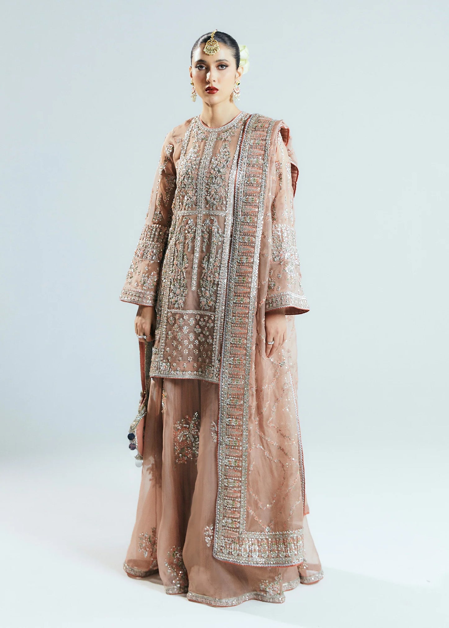 Hussain Rehar | 3 Piece Unstitched Embroidered Organza | Dune