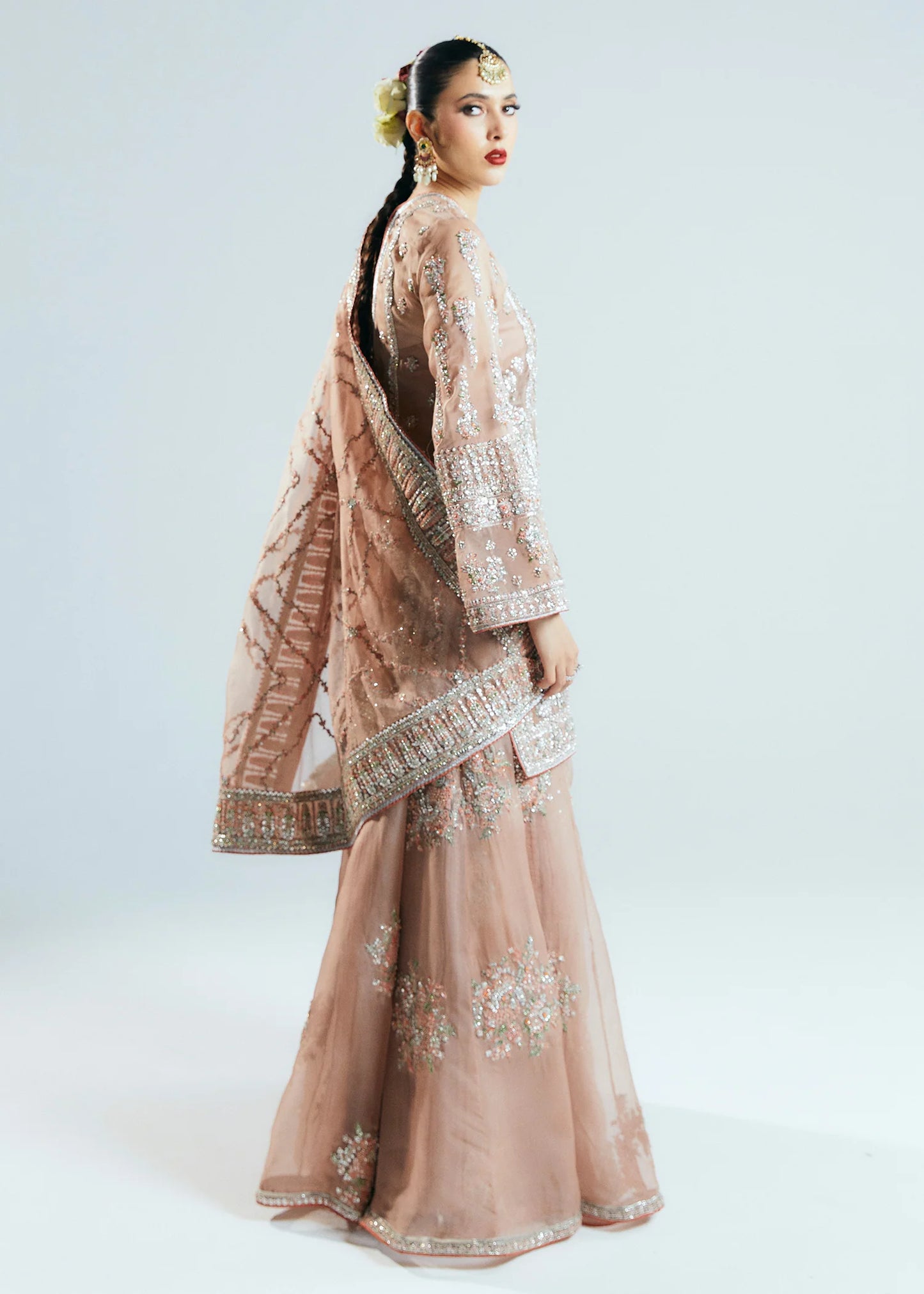 Hussain Rehar | 3 Piece Unstitched Embroidered Organza | Dune
