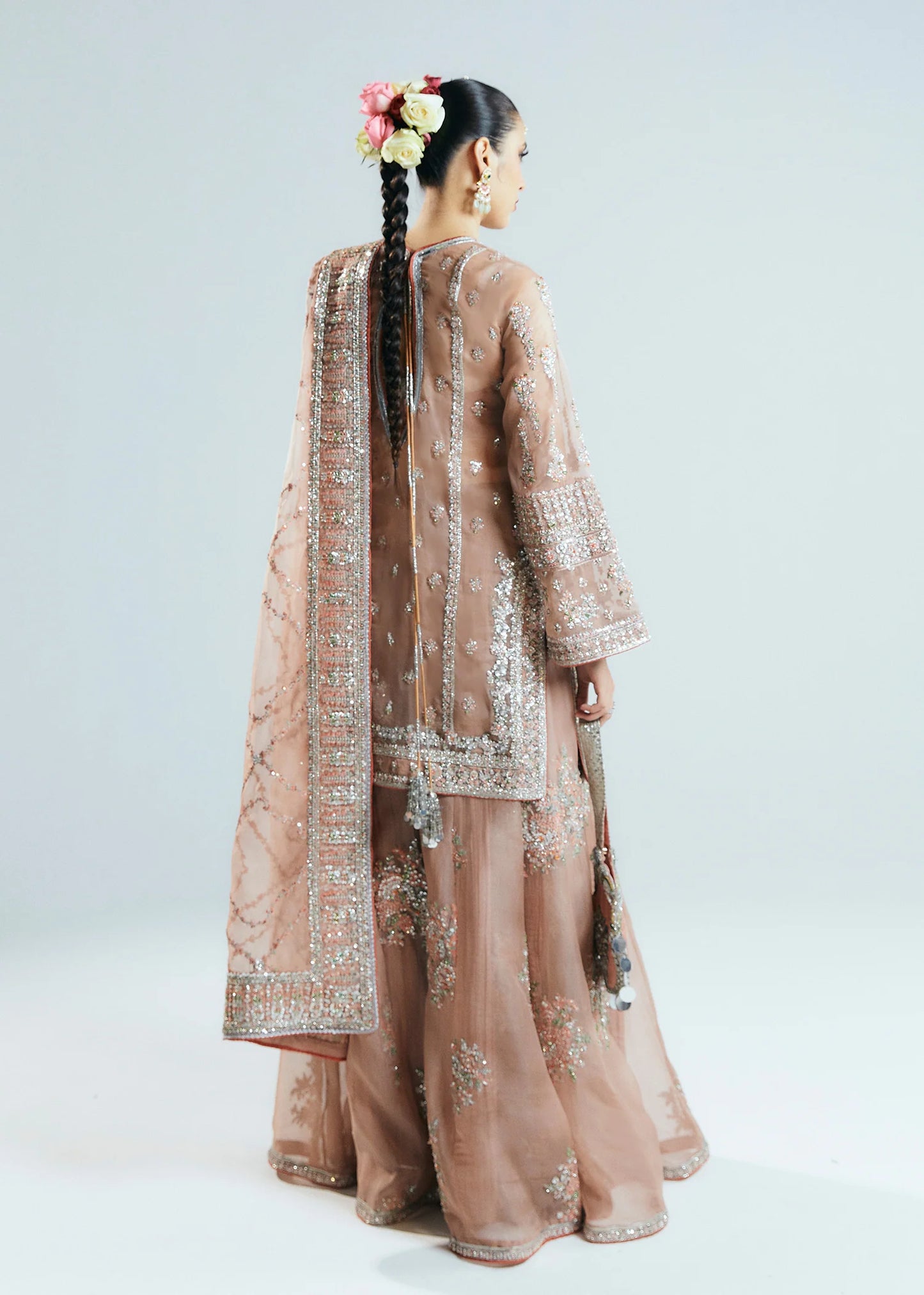 Hussain Rehar | 3 Piece Unstitched Embroidered Organza | Dune