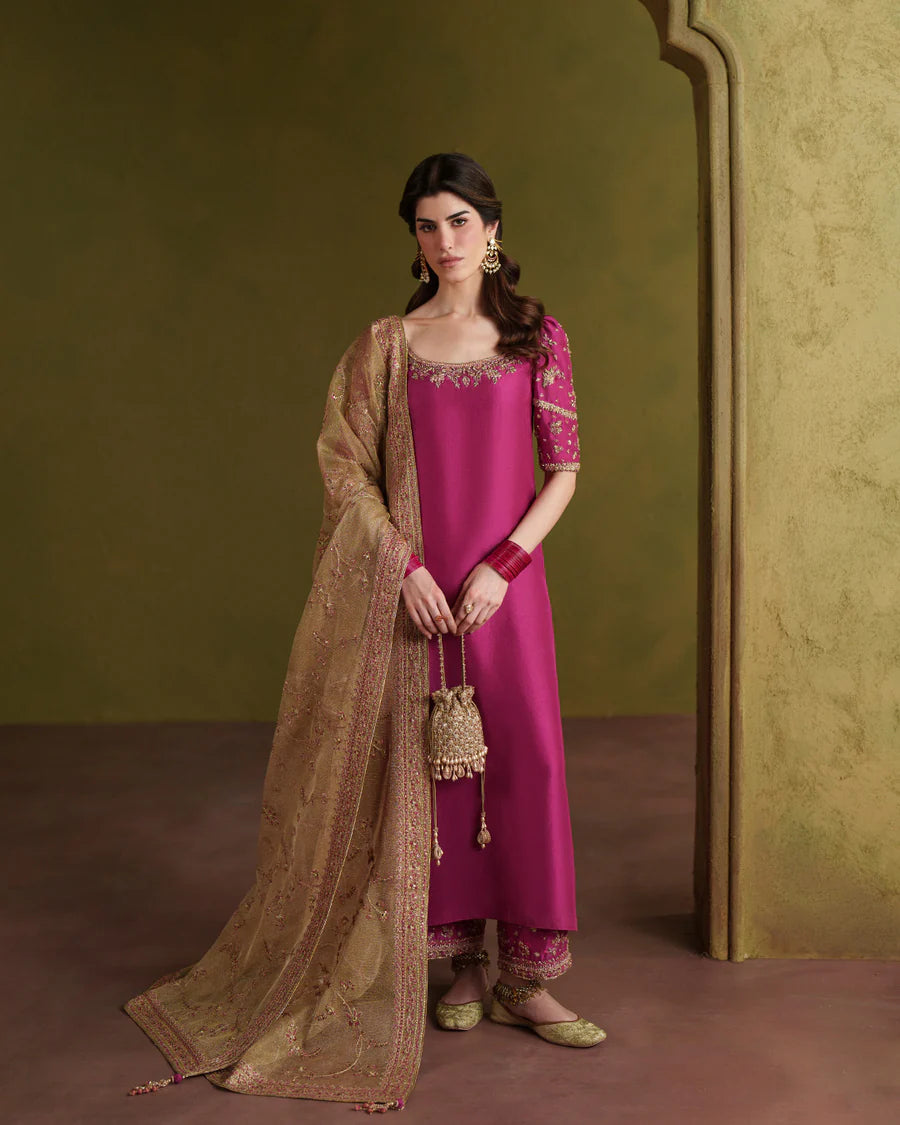 Faiza Saqlain | 3 Piece Unstitched Embroidered Tussle Silk | Kissa
