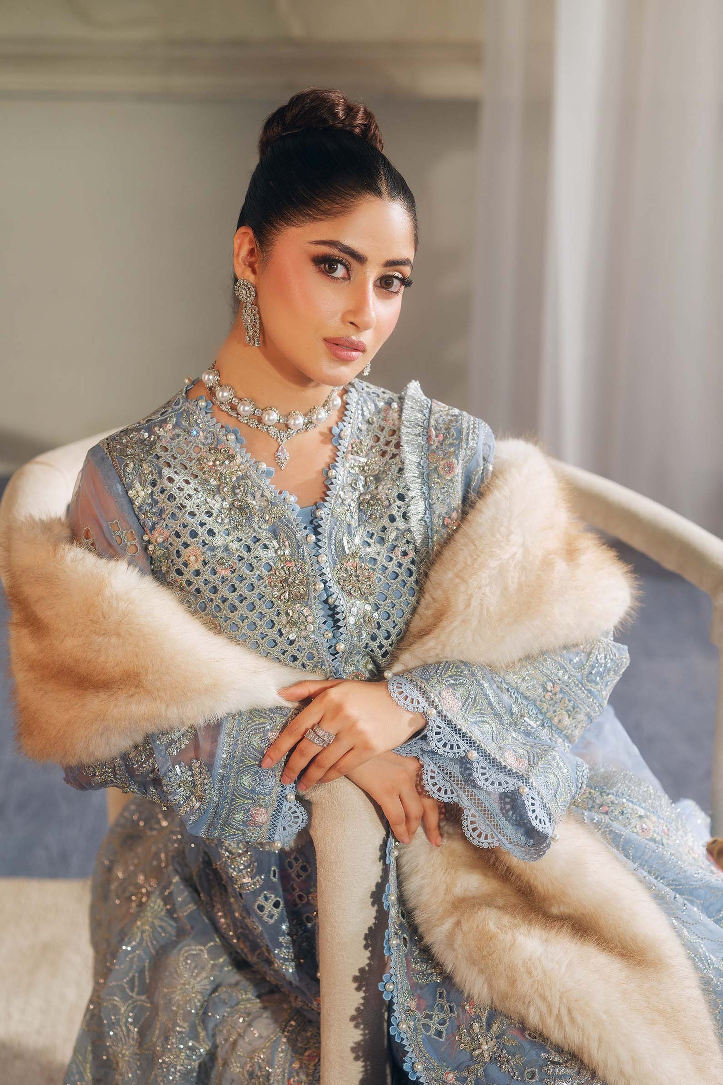 Maryam Hussain | 3 Piece Unstitched Embroidered Organza | Zuri