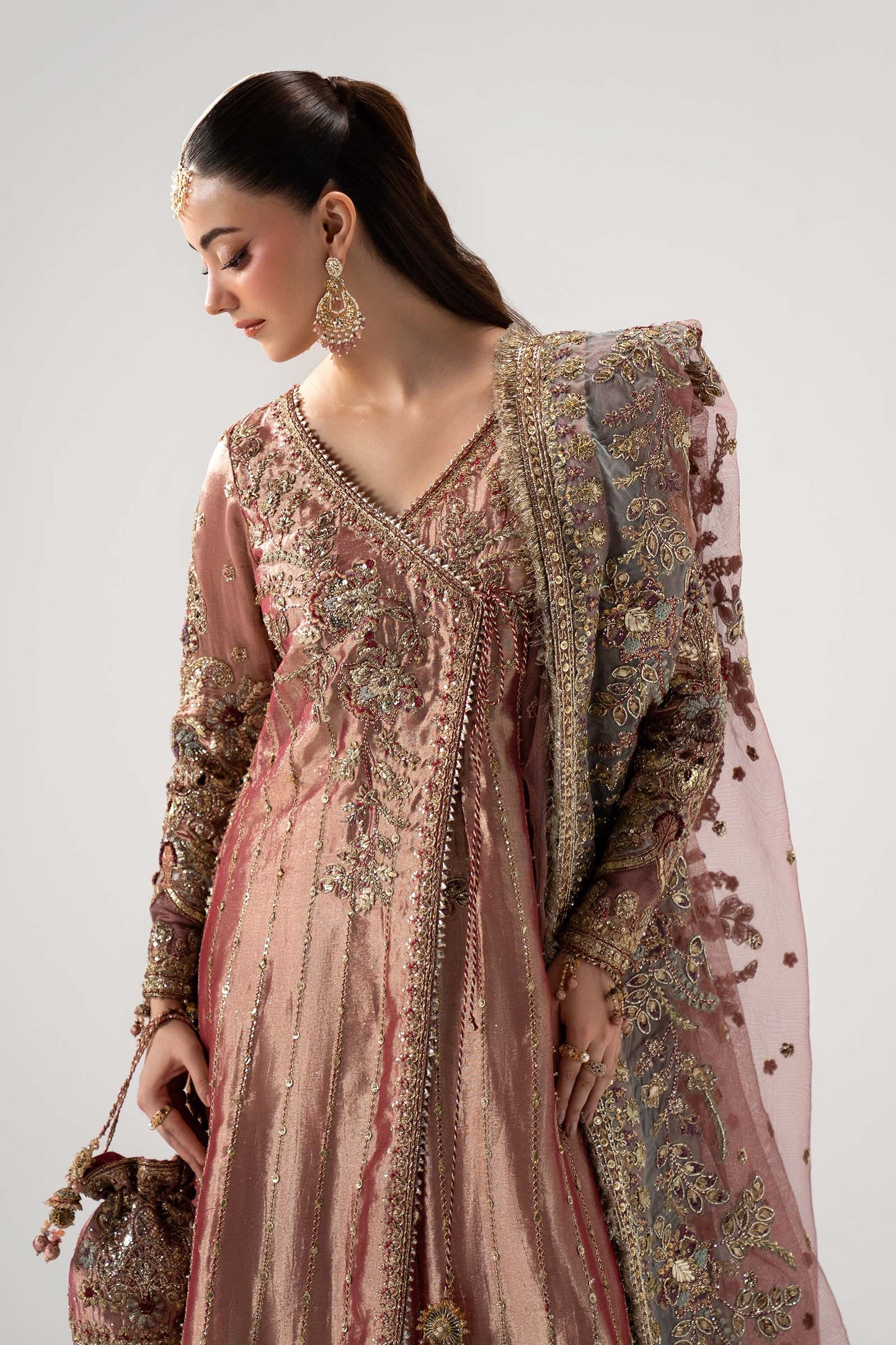 Maria B. | 3 Piece Unstitched Embroidered Tissue Silk Agrakha | Seliora