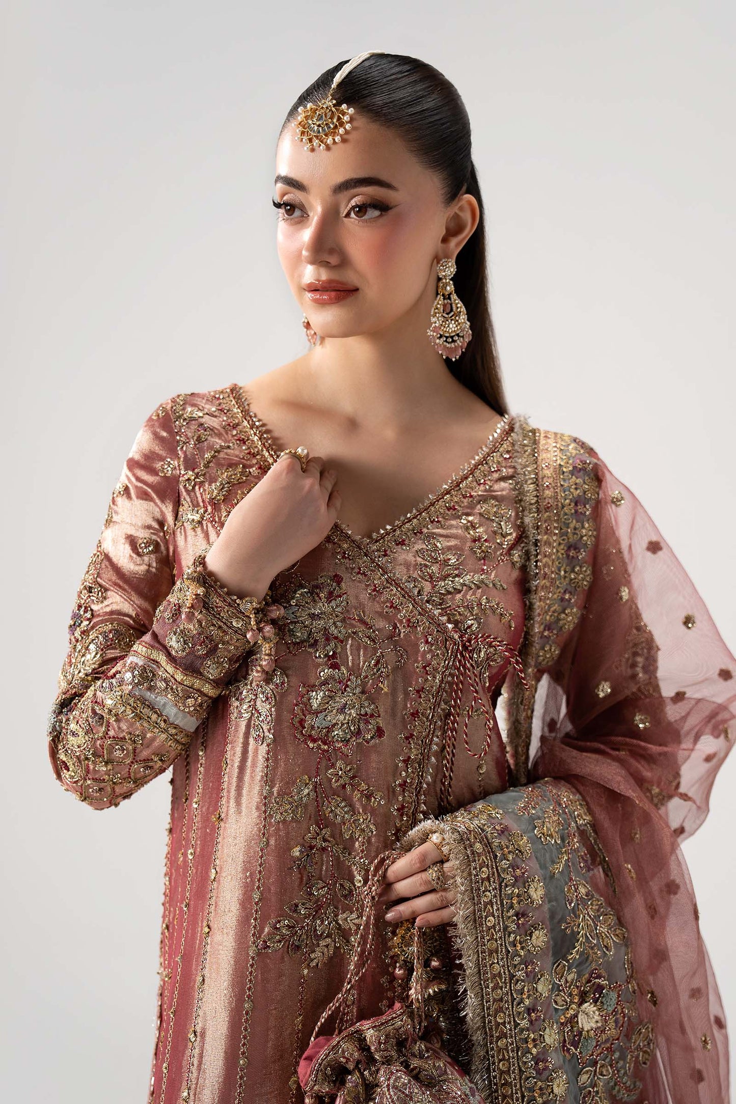 Maria B. | 3 Piece Unstitched Embroidered Tissue Silk Agrakha | Seliora