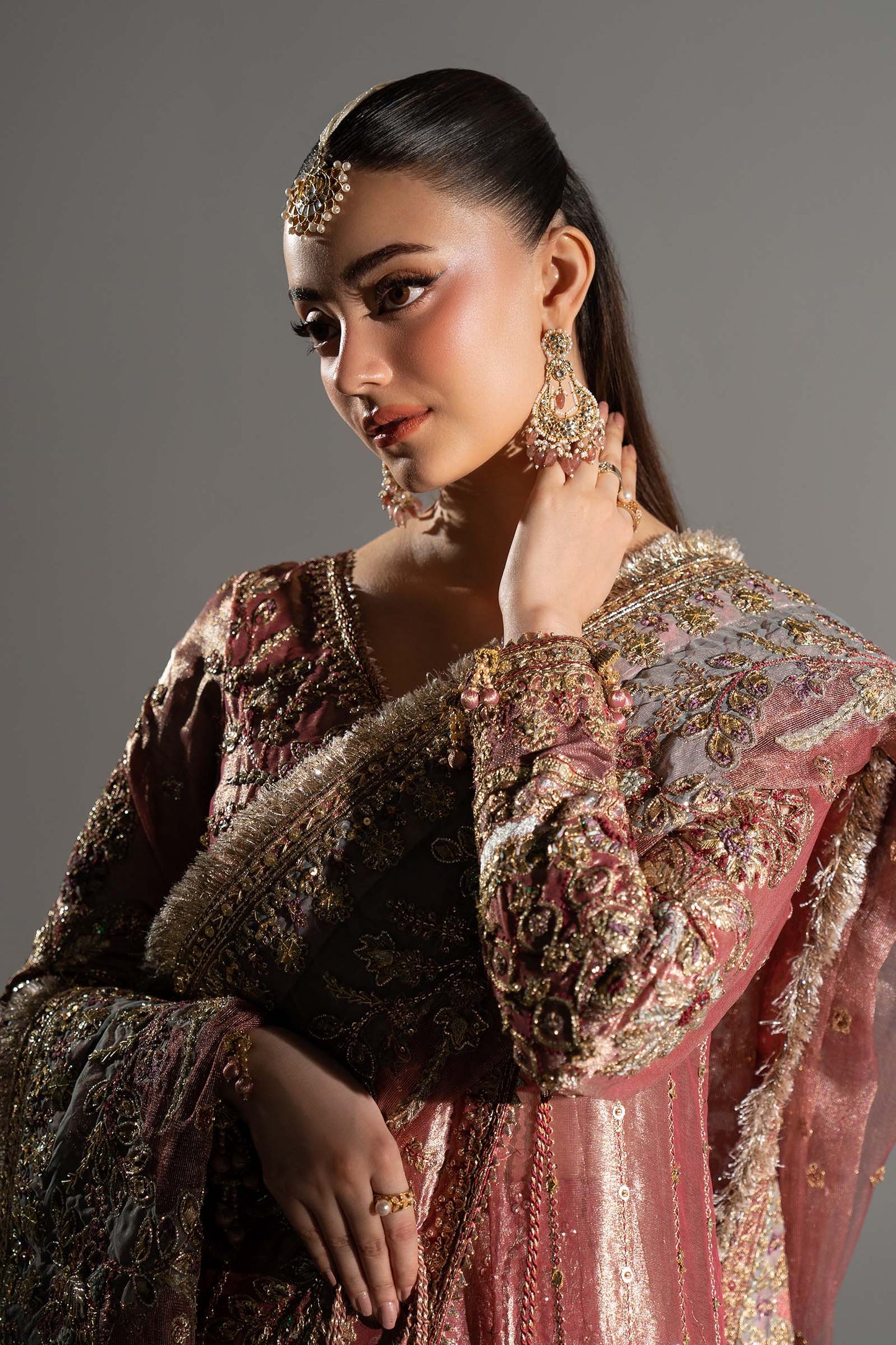 Maria B. | 3 Piece Unstitched Embroidered Tissue Silk Agrakha | Seliora