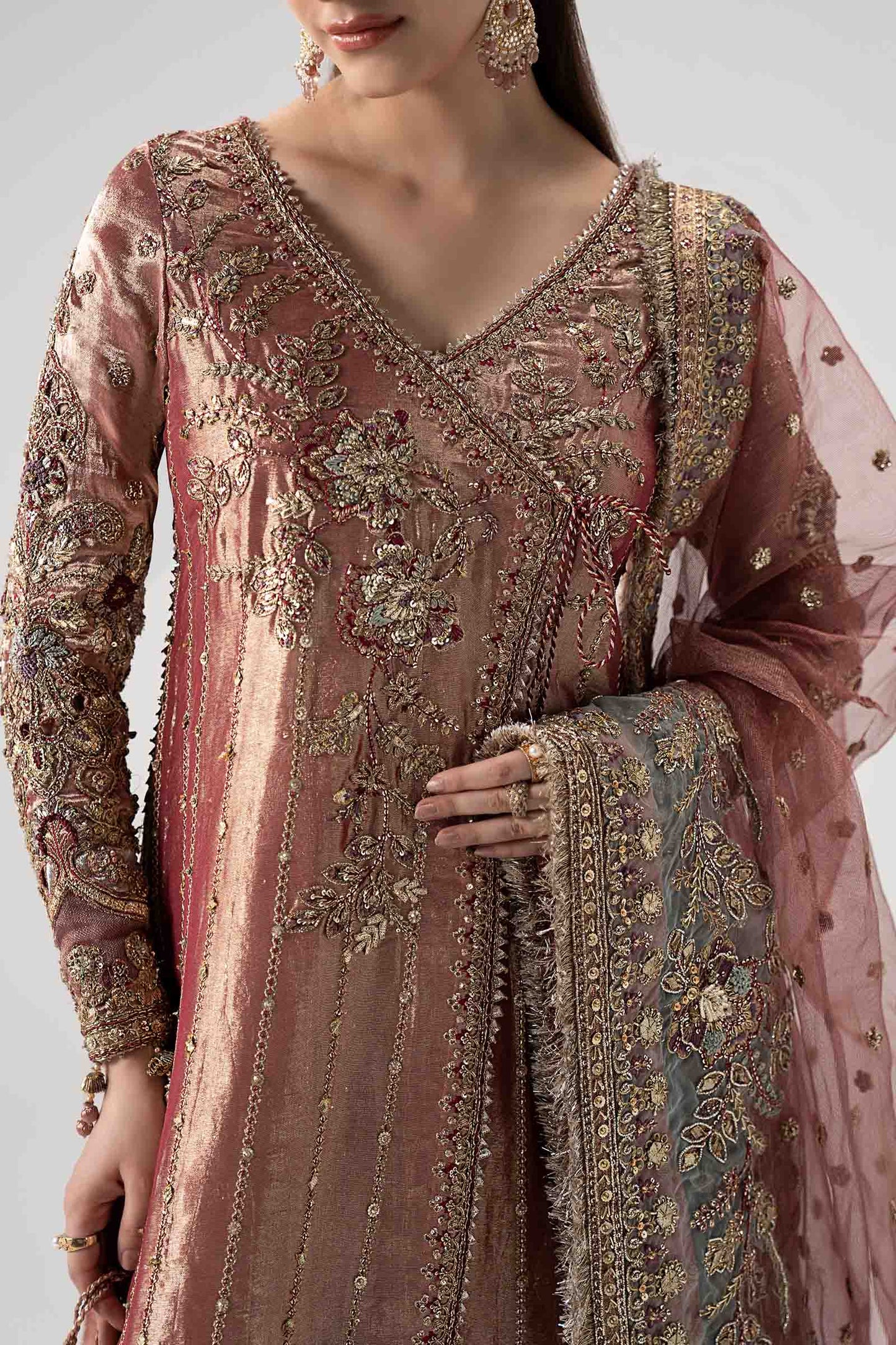 Maria B. | 3 Piece Unstitched Embroidered Tissue Silk Agrakha | Seliora