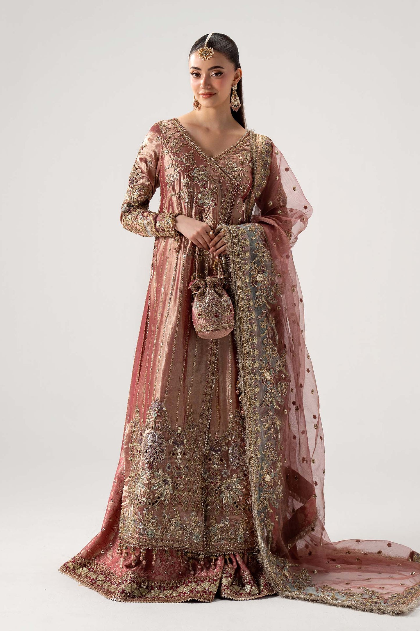 Maria B. | 3 Piece Unstitched Embroidered Tissue Silk Agrakha | Seliora
