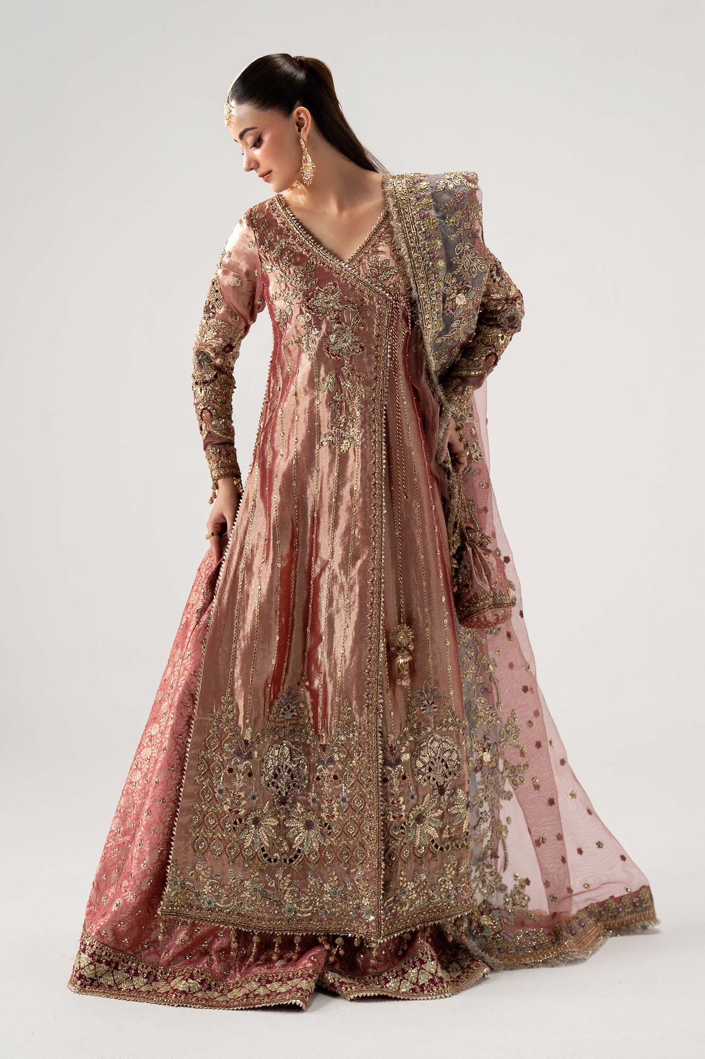 Maria B. | 3 Piece Unstitched Embroidered Tissue Silk Agrakha | Seliora