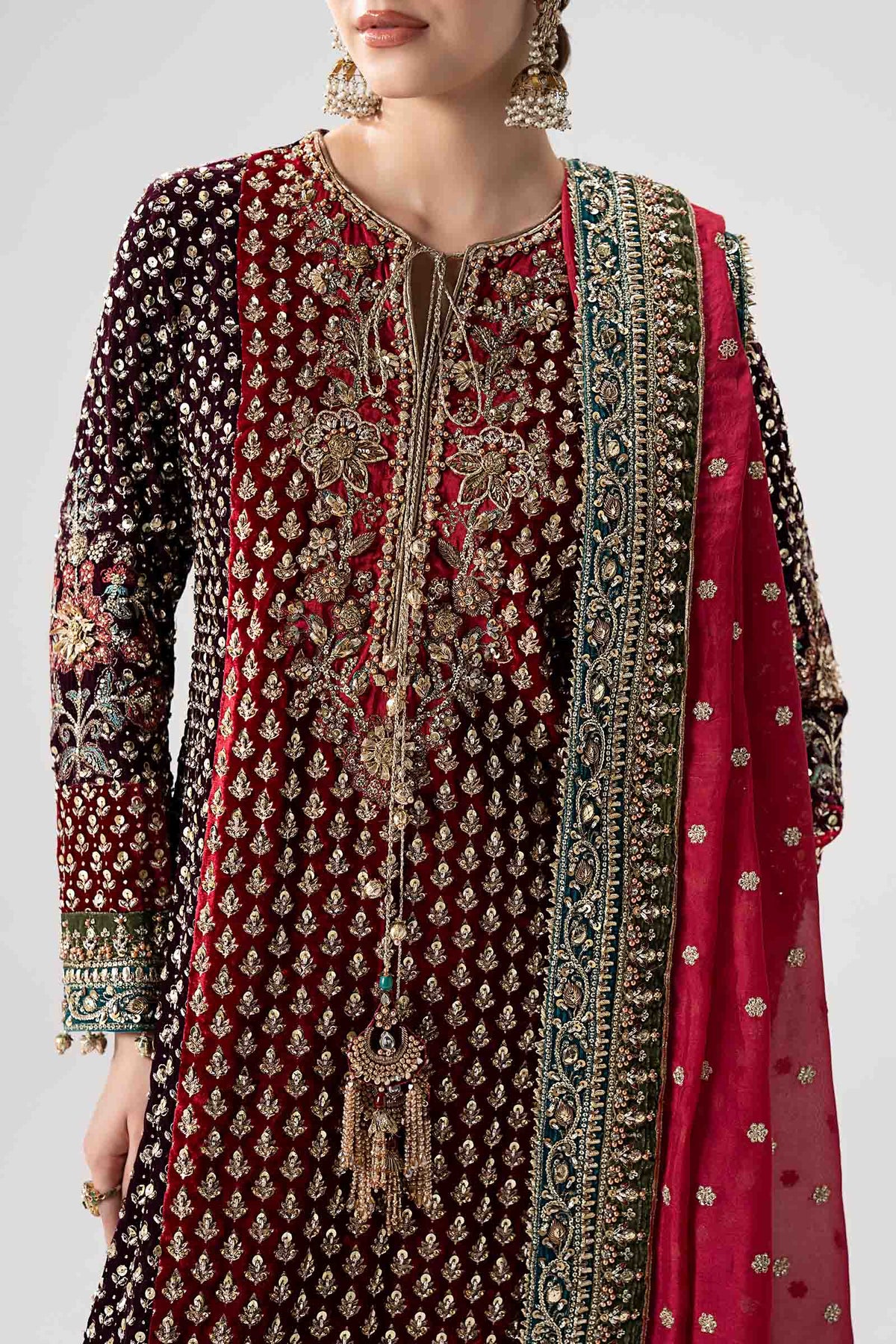 Maria B. | 3 Piece Unstitched Embroidered Tissue silk Sharara | Yarizeh