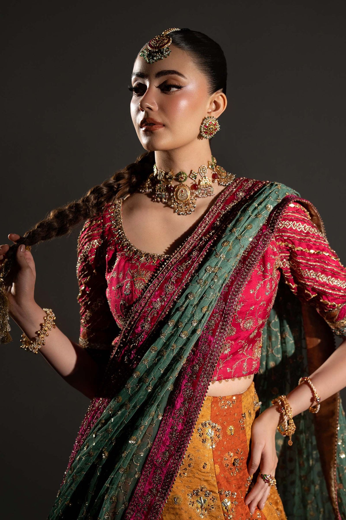 Maria B. | 3 Piece Unstitched Embroidered Jamawar Lehenga | Merjan