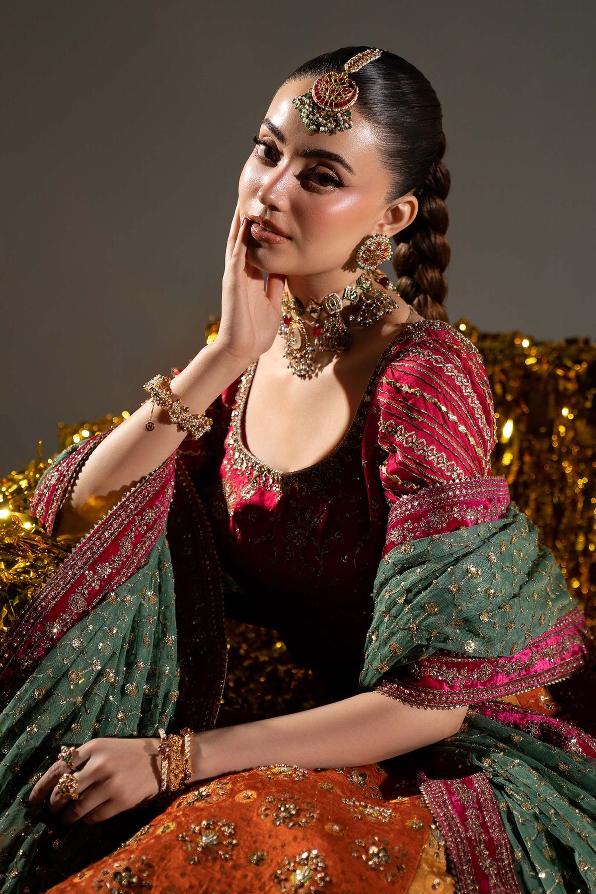 Maria B. | 3 Piece Unstitched Embroidered Jamawar Lehenga | Merjan