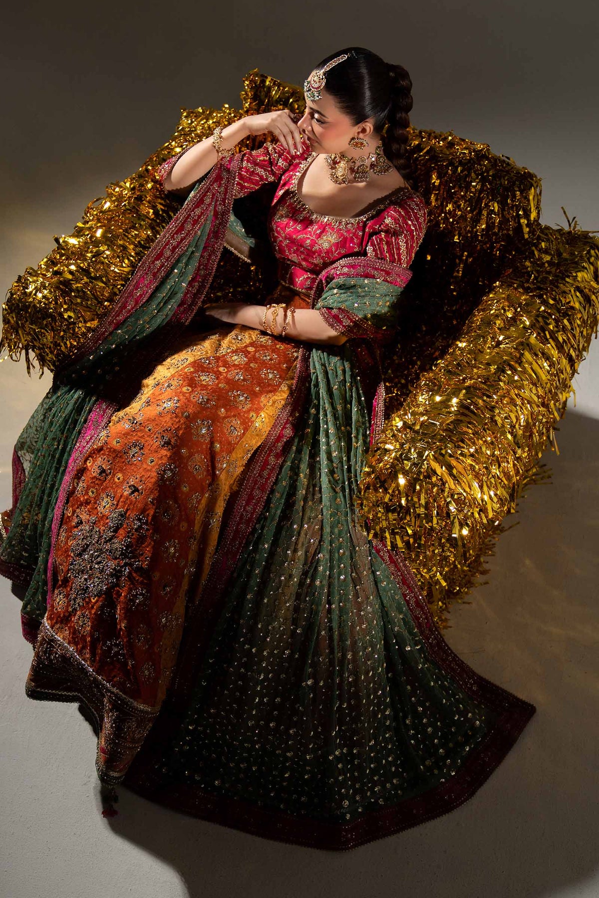 Maria B. | 3 Piece Unstitched Embroidered Jamawar Lehenga | Merjan