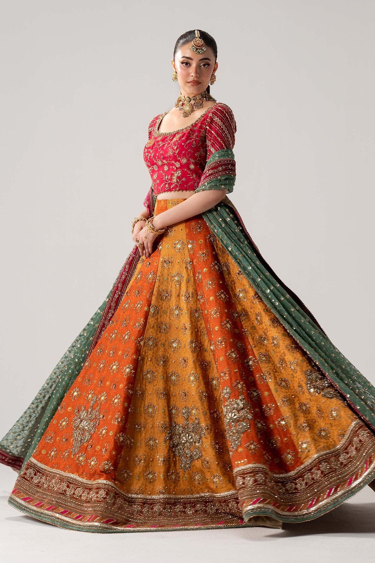 Maria B. | 3 Piece Unstitched Embroidered Jamawar Lehenga | Merjan
