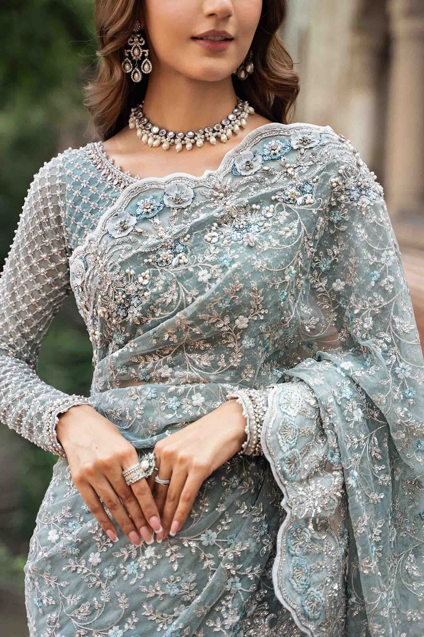 Maria B. | 3 Piece Unstitched Embroidered Saree | MC 1011