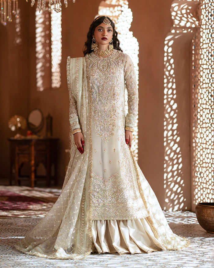 Zevk | 3 Piece Unstitched Embroidered Organza Shararah | Ruhaani Begum | 4 Colors