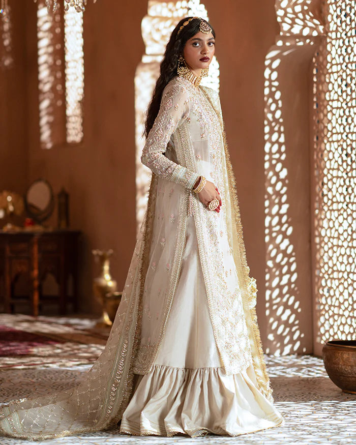Zevk | 3 Piece Unstitched Embroidered Organza Shararah | Ruhaani Begum | 4 Colors