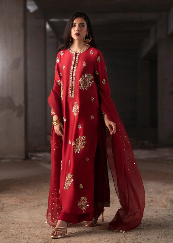 Mehak Junaid | 3 Piece Unstitched Embroidered Silk | Rosee