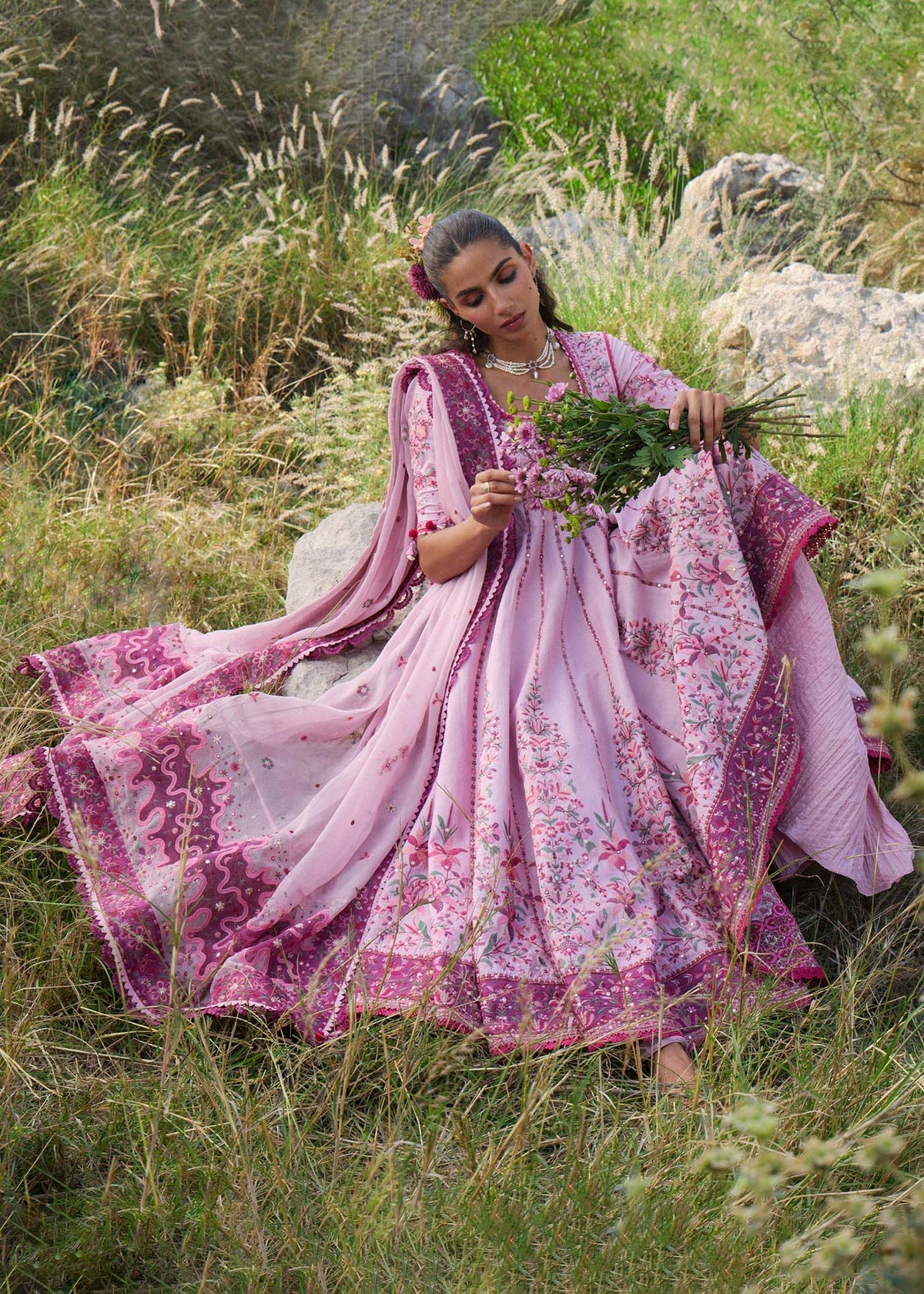 Hussain Rehar | 3 Piece Unstitched Embroidered Lawn | Marjan