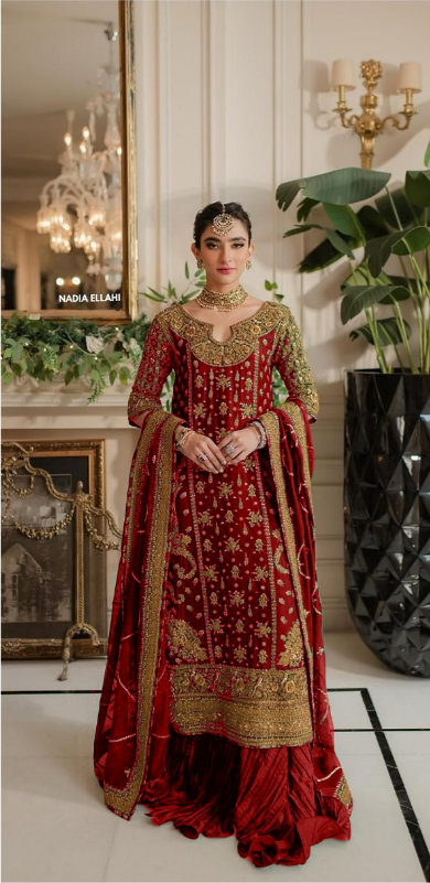 Nadia Ellahi | 3 Piece Embroidered Raw Silk with Organza Dupatta | Mehrunissa