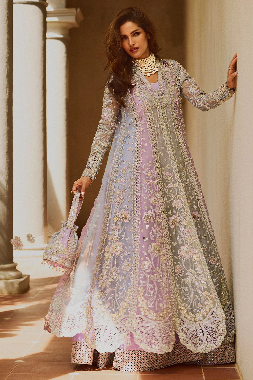 Soraya | 3 Piece Unstitched Embroidered Organza Sharara | Orchid