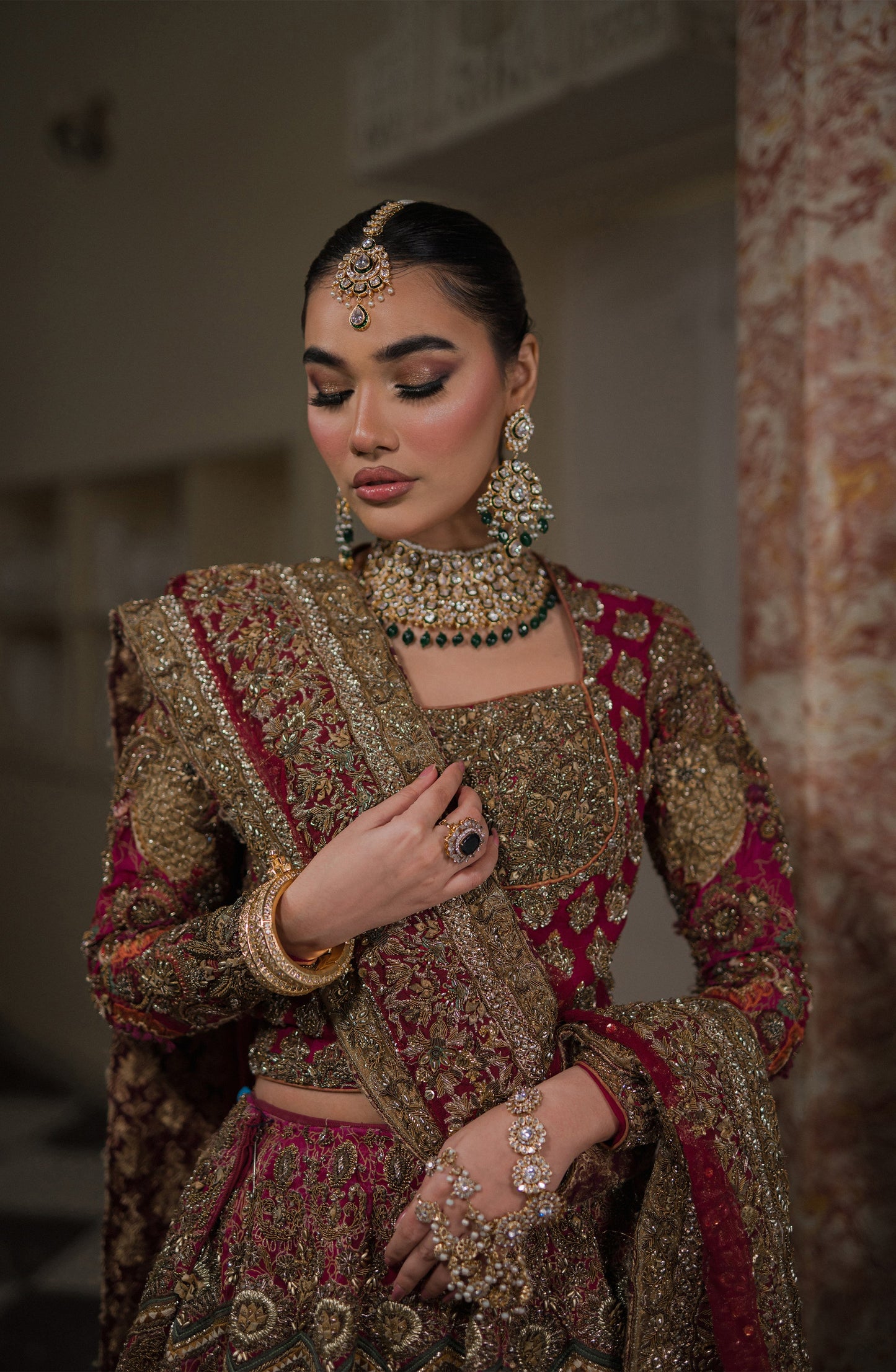 HSY | Bridal Fully Embellished Hot Pink Lehenga Choli with a Bordered Dupatta | Gulistan BR0093