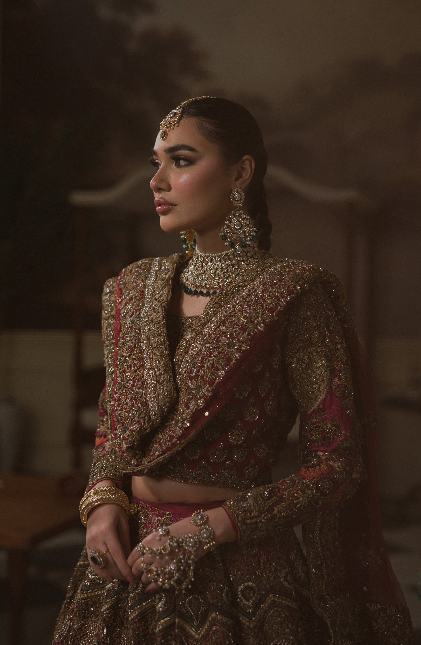 HSY | Bridal Fully Embellished Hot Pink Lehenga Choli with a Bordered Dupatta | Gulistan BR0093