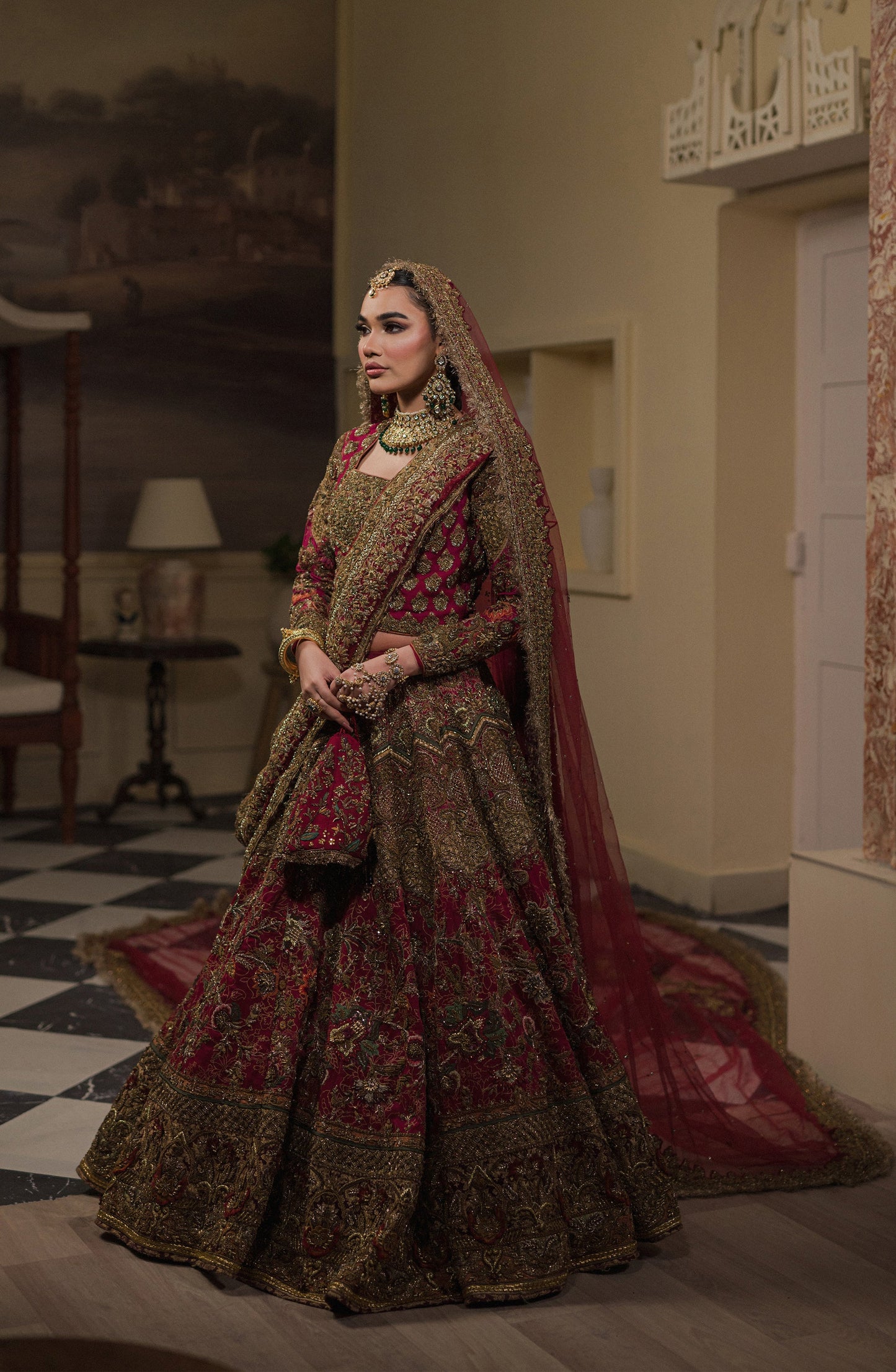HSY | Bridal Fully Embellished Hot Pink Lehenga Choli with a Bordered Dupatta | Gulistan BR0093