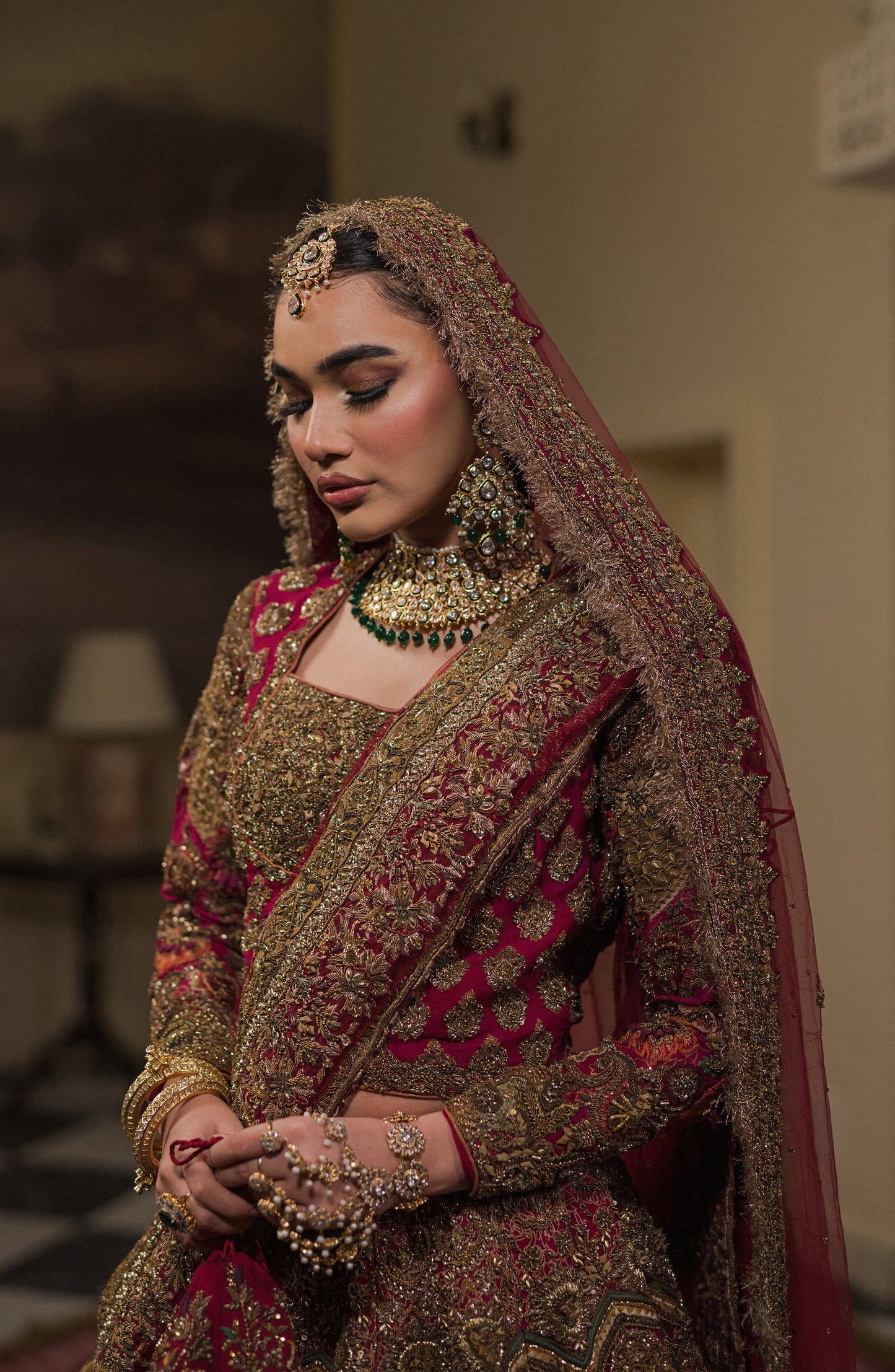 HSY | Bridal Fully Embellished Hot Pink Lehenga Choli with a Bordered Dupatta | Gulistan BR0093