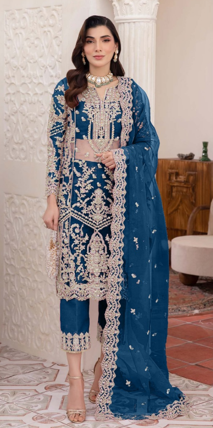 Kanwal Malik | 3 Piece Unstitched Embroidered Organza | Risha