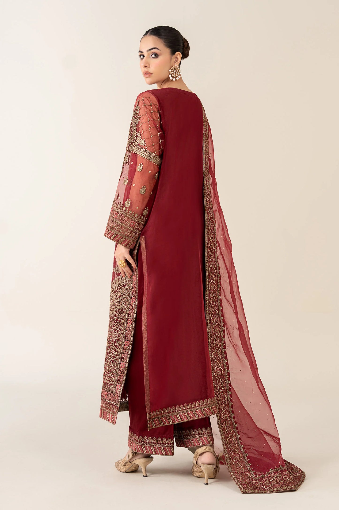 Maria B. | 3 Piece Unstitched Embroidered Organza | SF-PF25-08-Maroon