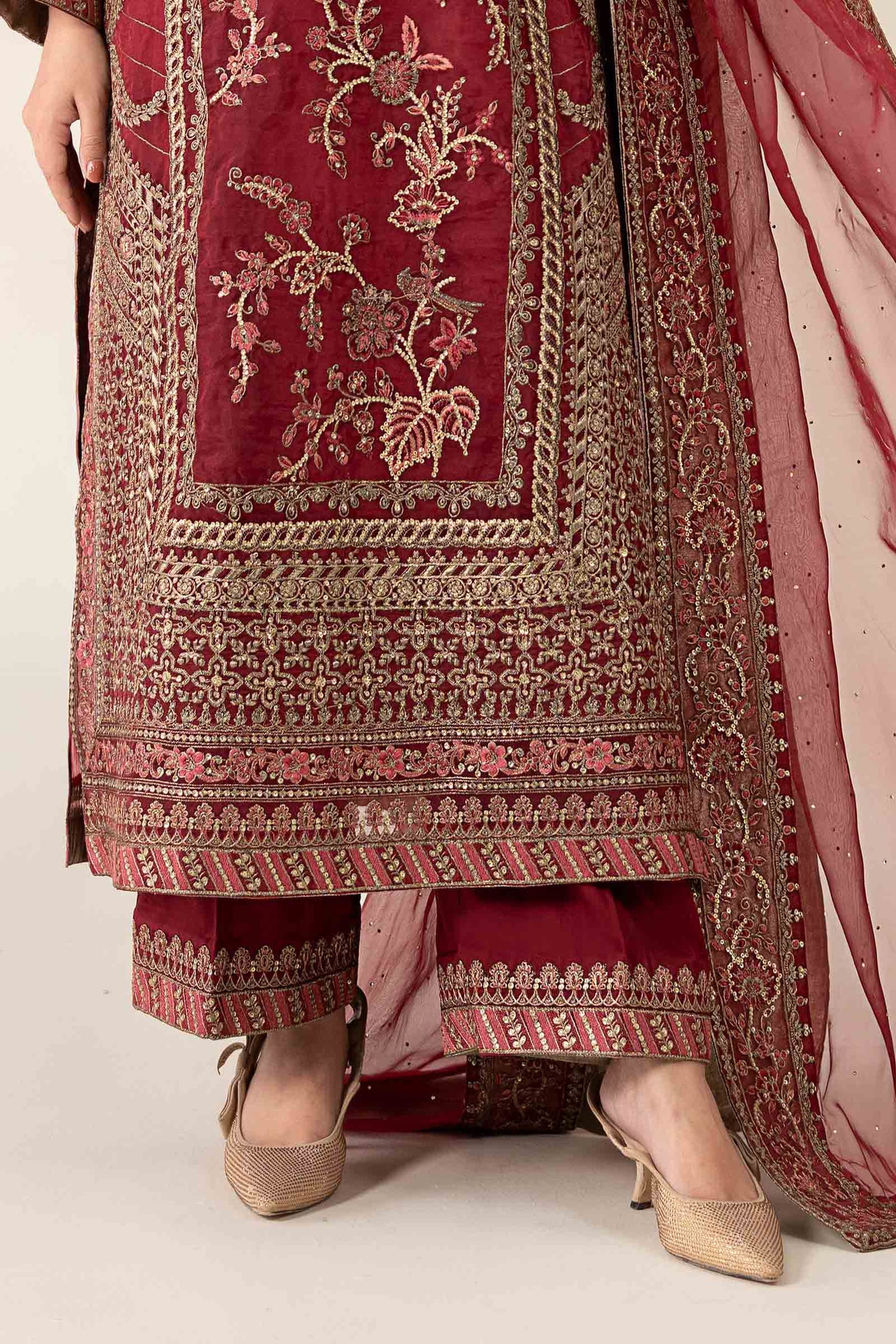 Maria B. | 3 Piece Unstitched Embroidered Organza | SF-PF25-08-Maroon