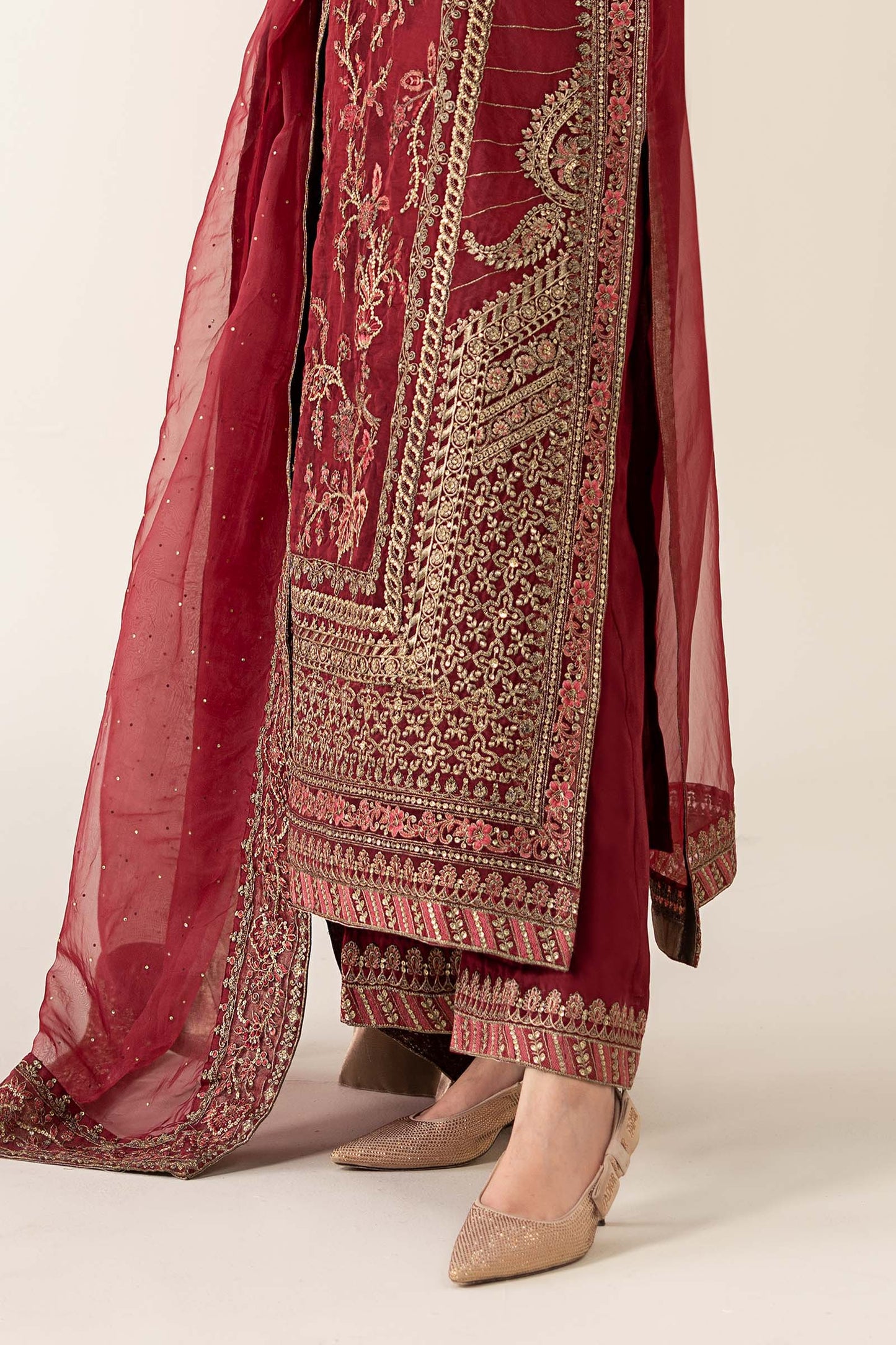 Maria B. | 3 Piece Unstitched Embroidered Organza | SF-PF25-08-Maroon