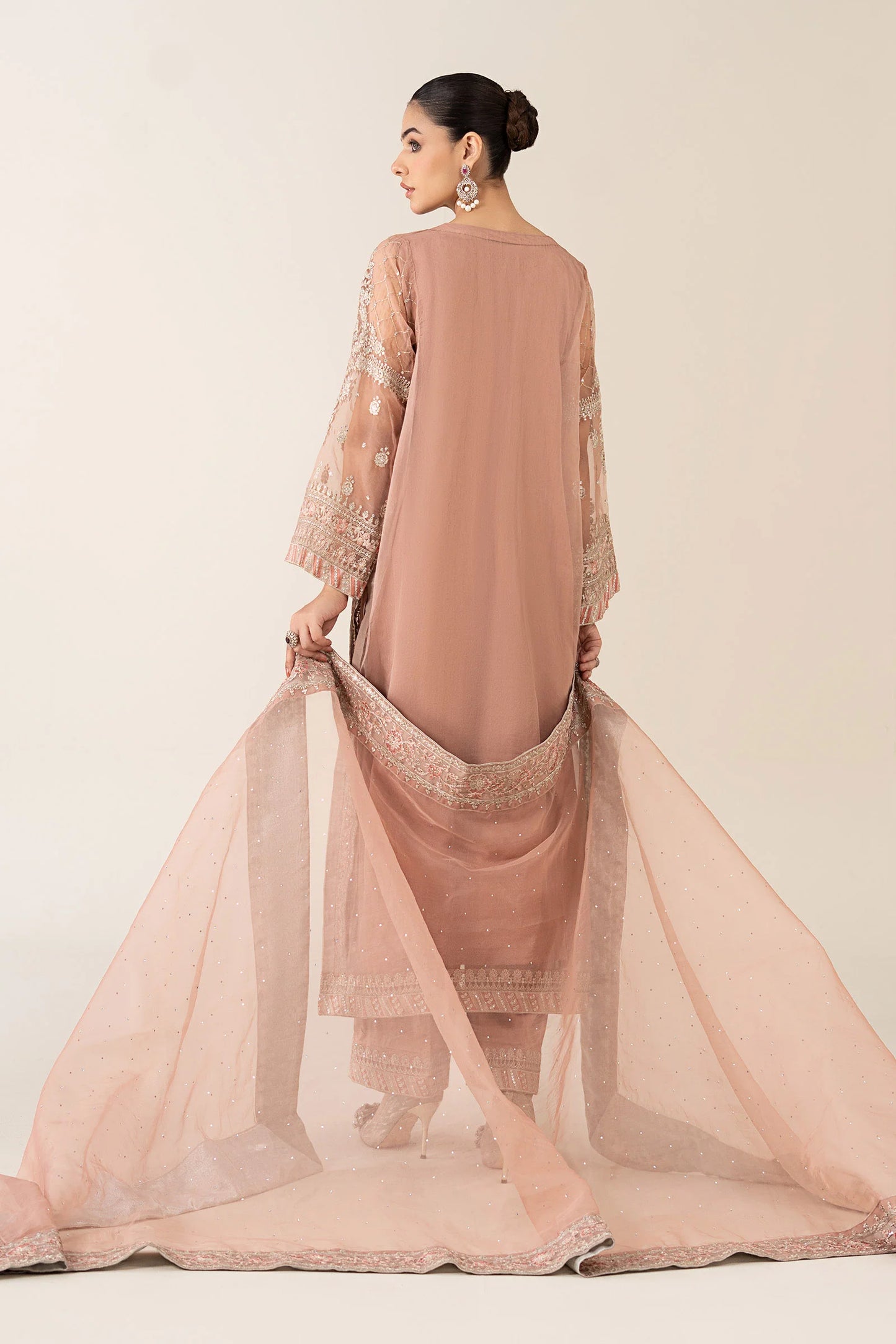 Maria B. | 3 Piece Unstitched Embroidered Organza | SF-PF25-08-Peach