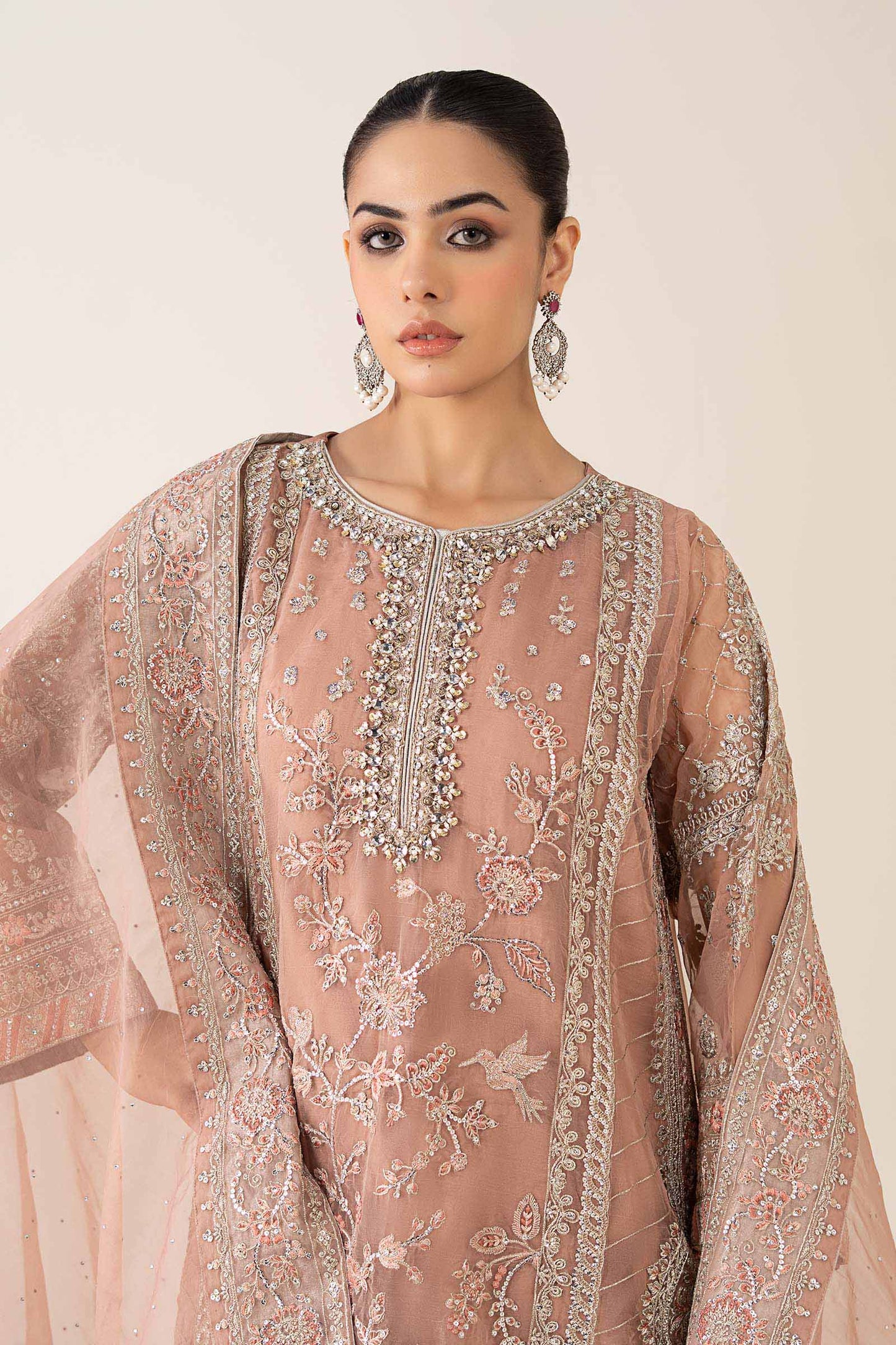 Maria B. | 3 Piece Unstitched Embroidered Organza | SF-PF25-08-Peach