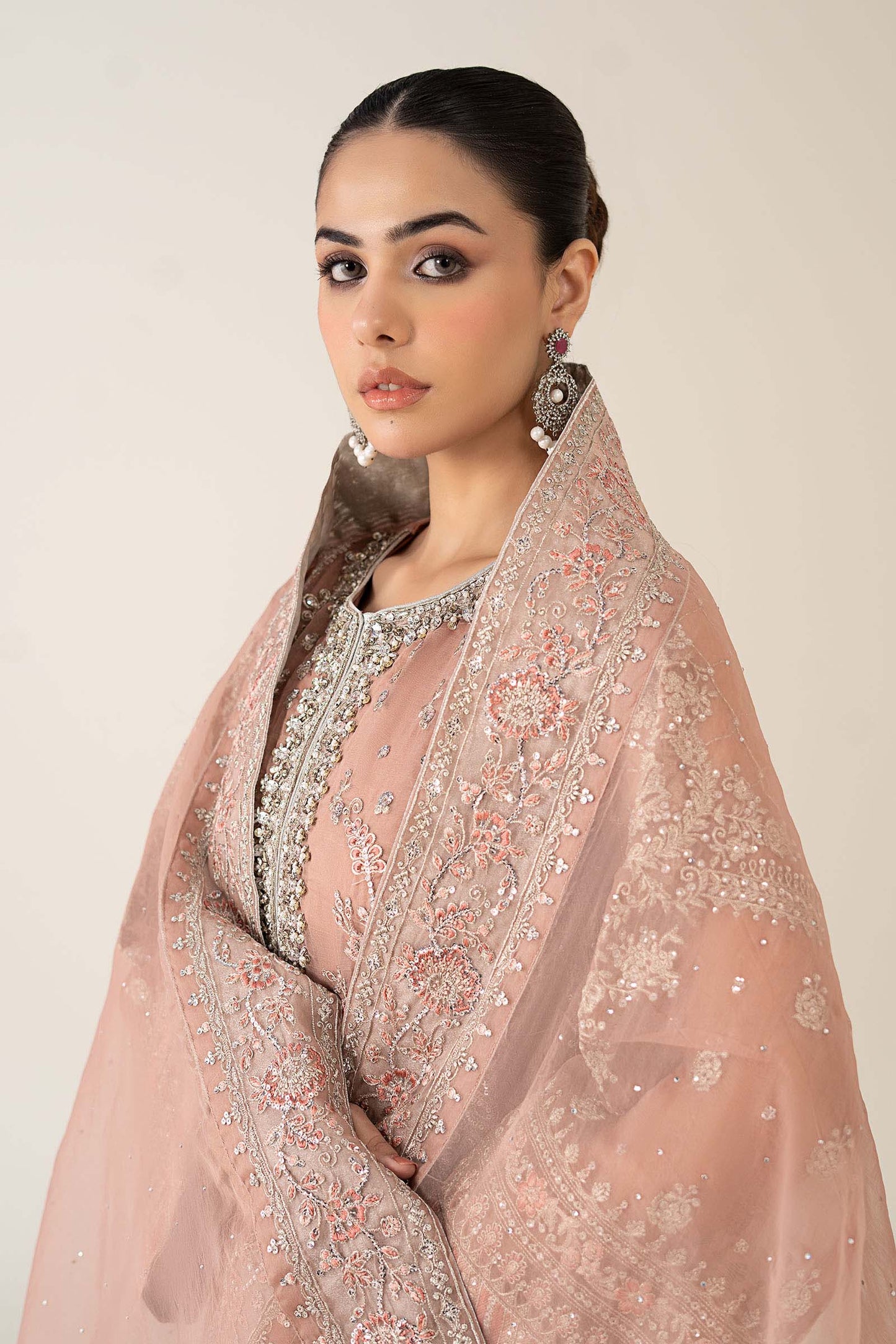 Maria B. | 3 Piece Unstitched Embroidered Organza | SF-PF25-08-Peach