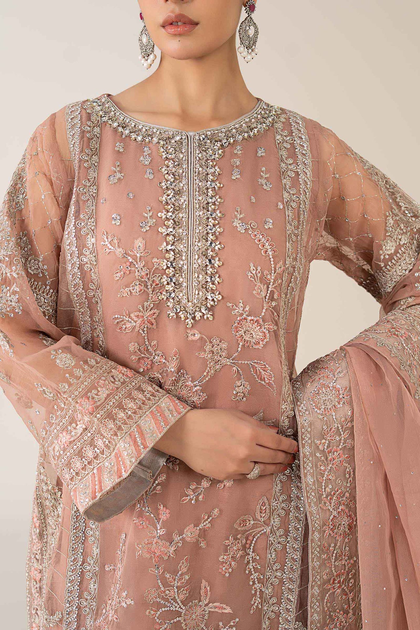Maria B. | 3 Piece Unstitched Embroidered Organza | SF-PF25-08-Peach