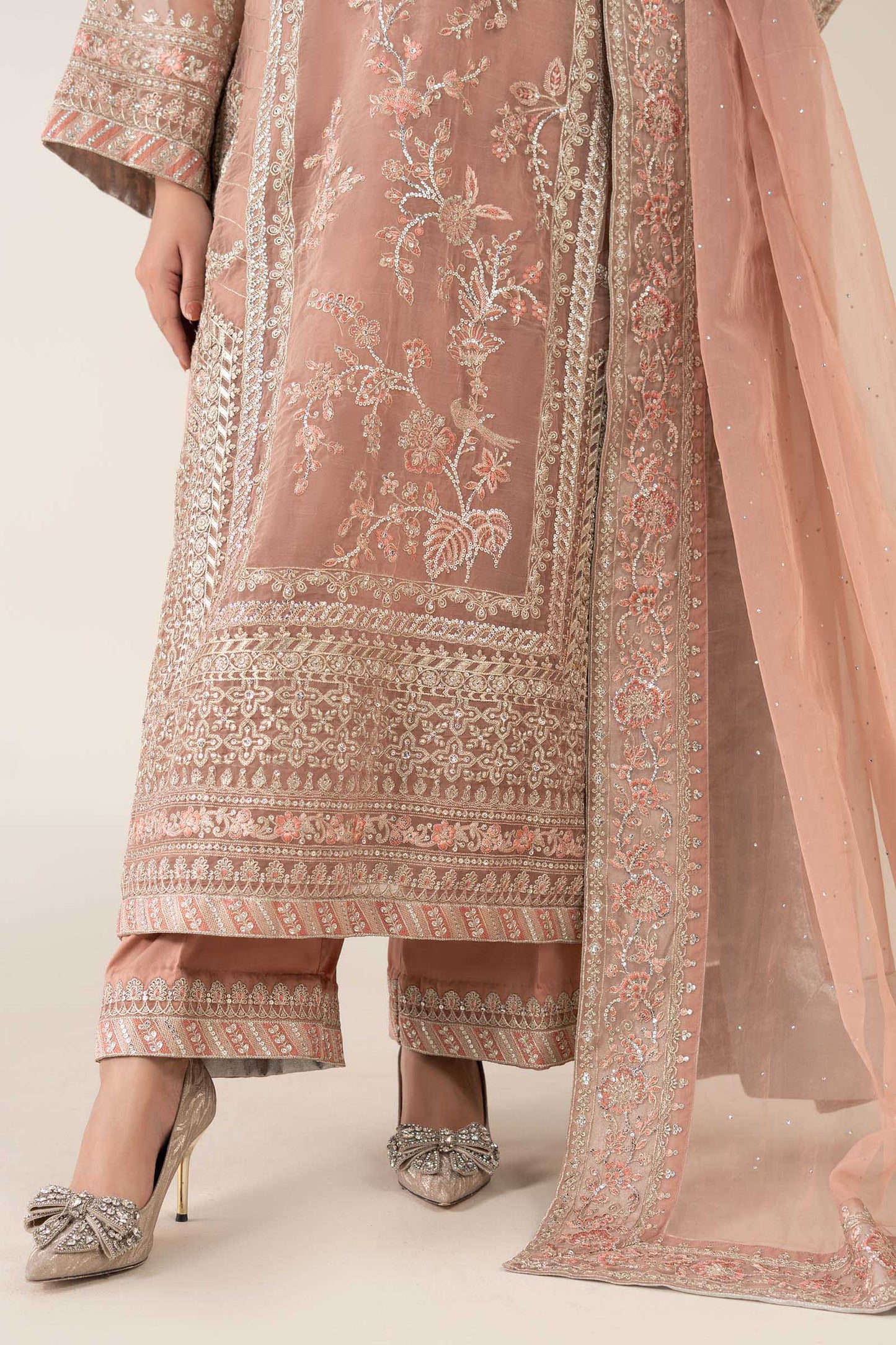 Maria B. | 3 Piece Unstitched Embroidered Organza | SF-PF25-08-Peach