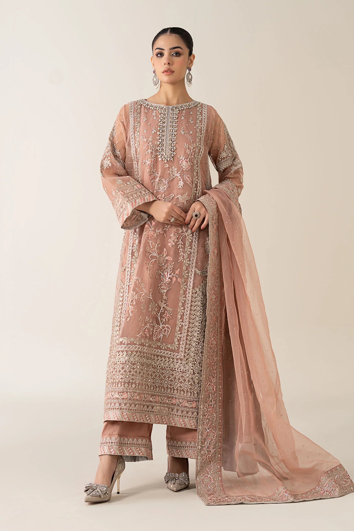 Maria B. | 3 Piece Unstitched Embroidered Organza | SF-PF25-08-Peach