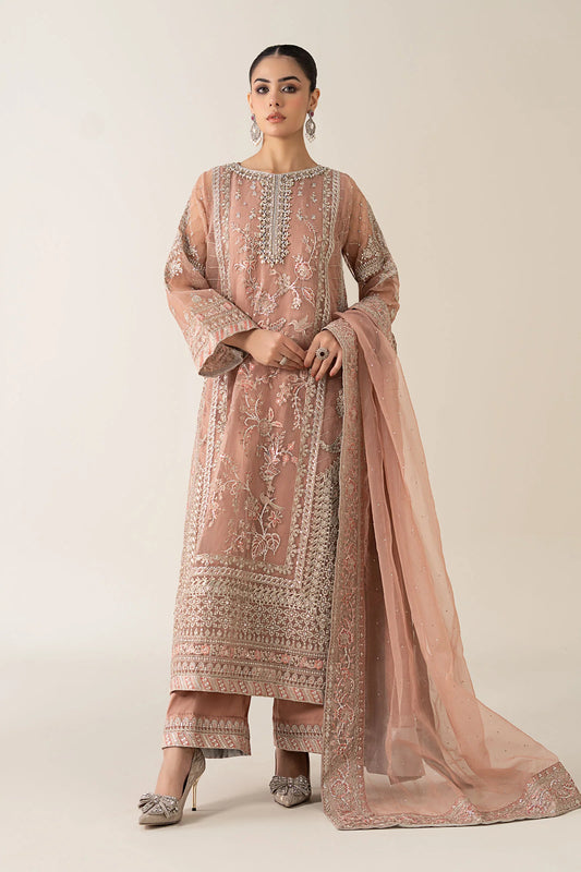 Maria B. | 3 Piece Unstitched Embroidered Organza | SF-PF25-08-Peach