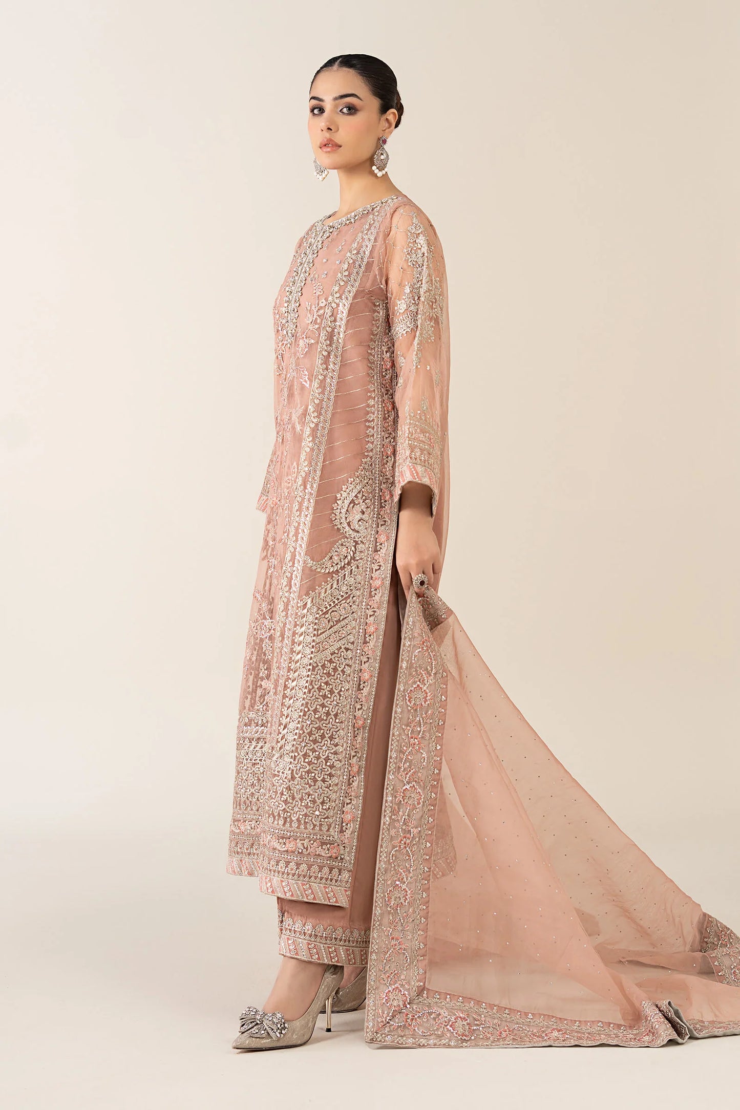 Maria B. | 3 Piece Unstitched Embroidered Organza | SF-PF25-08-Peach